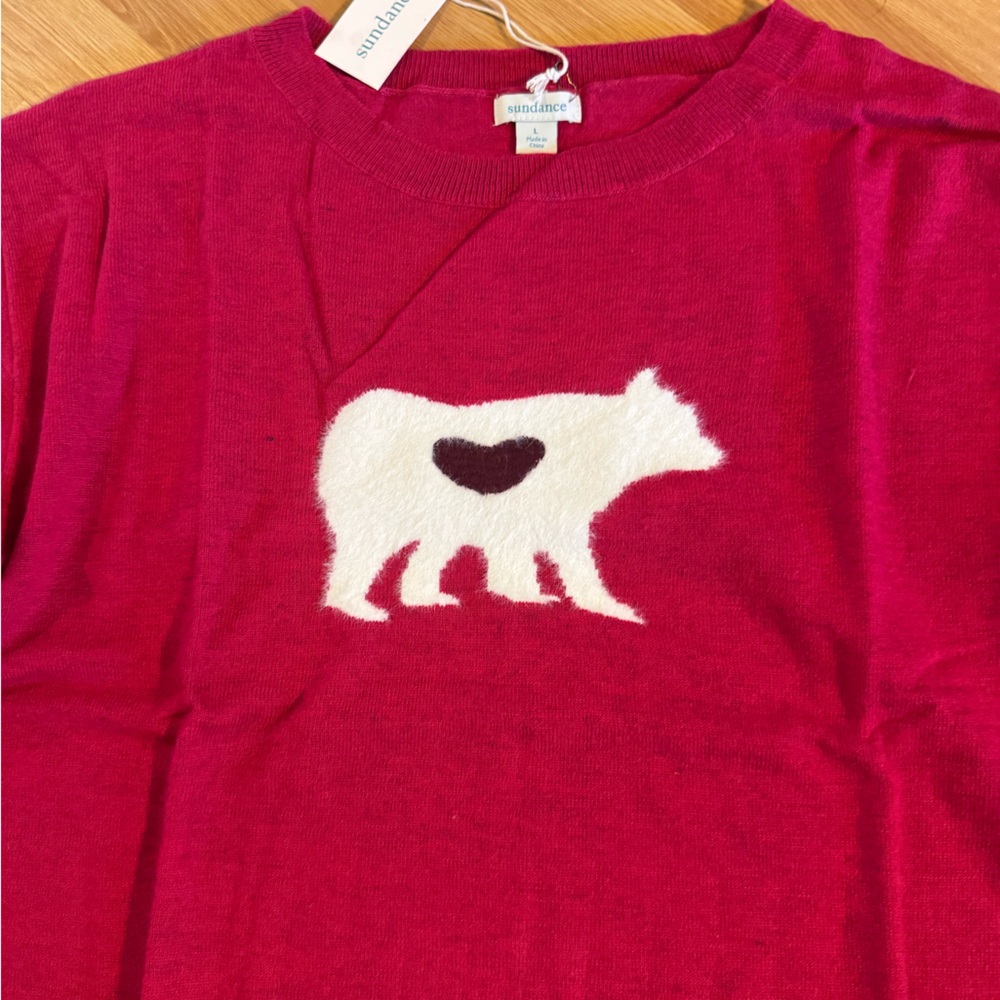 Sundance Pink and White Crew Neck Sweater with Bear Design - Picture 5 of 6